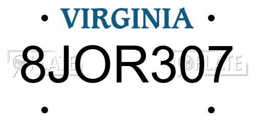 8JOR307 Virginia License Plate