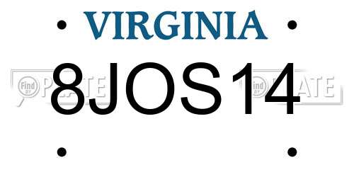 8JOS14 Virginia License Plate