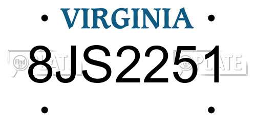 8JS2251 Virginia License Plate