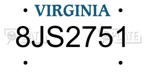 8JS2751 Virginia License Plate
