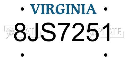 8JS7251 Virginia License Plate