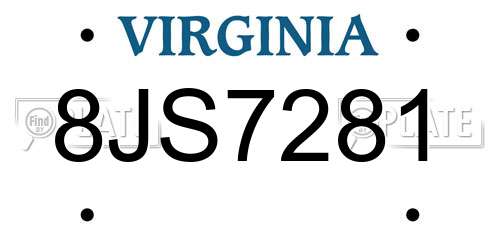 8JS7281 Virginia License Plate