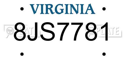 8JS7781 Virginia License Plate