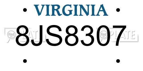 8JS8307 Virginia License Plate