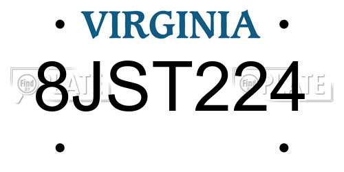 8JST224 Virginia License Plate