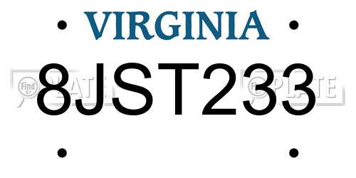 8JST233 Virginia License Plate