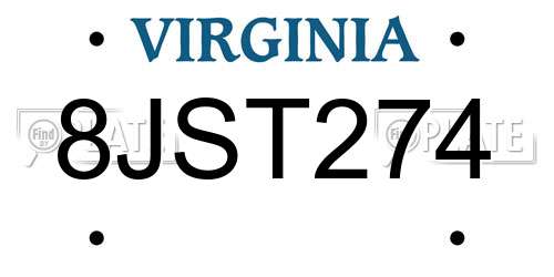 8JST274 Virginia License Plate