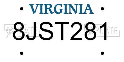 8JST281 Virginia License Plate