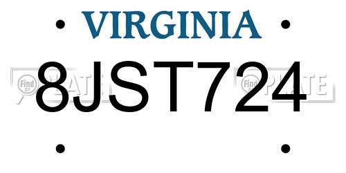 8JST724 Virginia License Plate