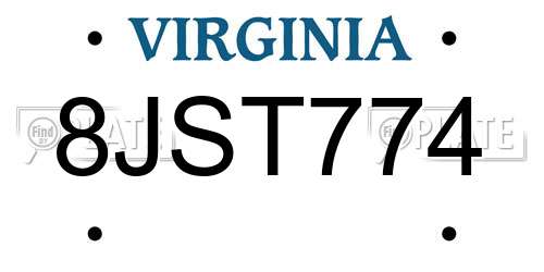 8JST774 Virginia License Plate
