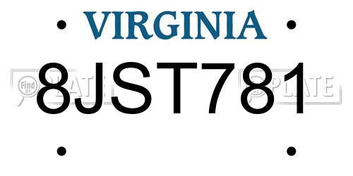 8JST781 Virginia License Plate