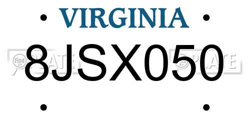 8JSX050 Virginia License Plate