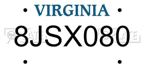 8JSX080 Virginia License Plate