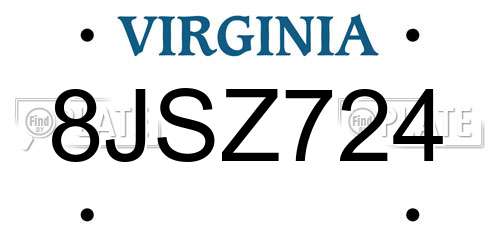 8JSZ724 Virginia License Plate