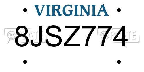 8JSZ774 Virginia License Plate