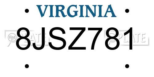 8JSZ781 Virginia License Plate