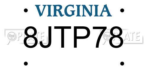 8JTP78 Virginia License Plate