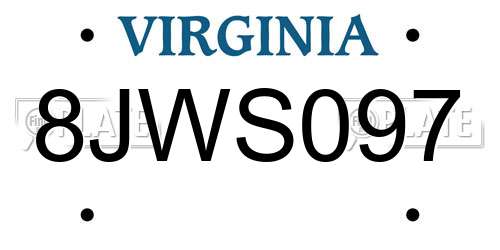 8JWS097 Virginia License Plate