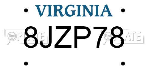 8JZP78 Virginia License Plate