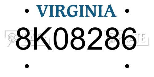 8K08286 Virginia License Plate