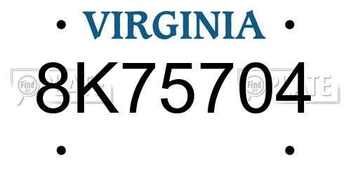 8K75704 Virginia License Plate