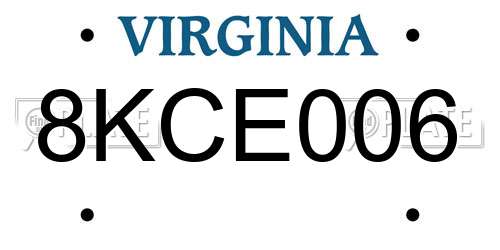 8KCE006 Virginia License Plate