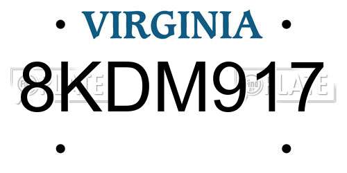 8KDM917 Virginia License Plate