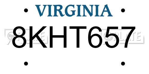 8KHT657 Virginia License Plate