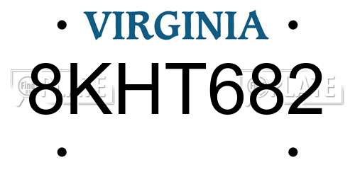 8KHT682 Virginia License Plate