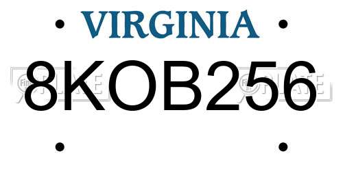 8KOB256 Virginia License Plate