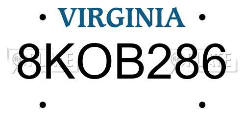 8KOB286 Virginia License Plate