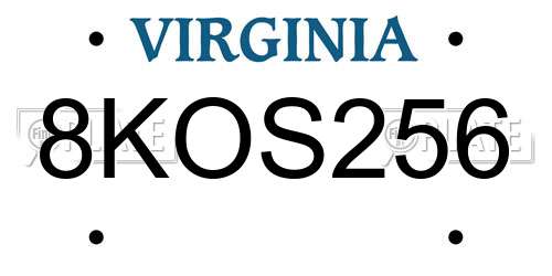 8KOS256 Virginia License Plate