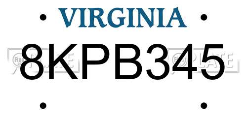 8KPB345 Virginia License Plate