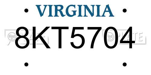 8KT5704 Virginia License Plate