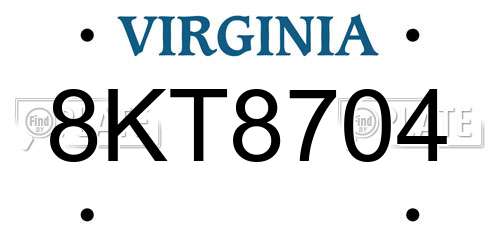 8KT8704 Virginia License Plate