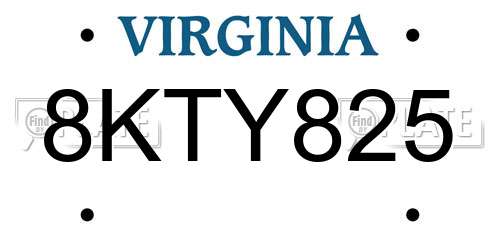 8KTY825 Virginia License Plate