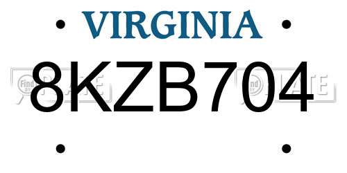 8KZB704 Virginia License Plate