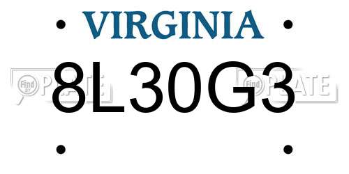 8L30G3 Virginia License Plate
