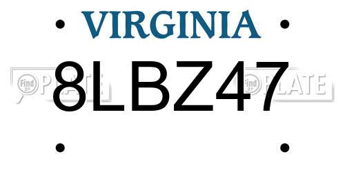 8LBZ47 Virginia License Plate