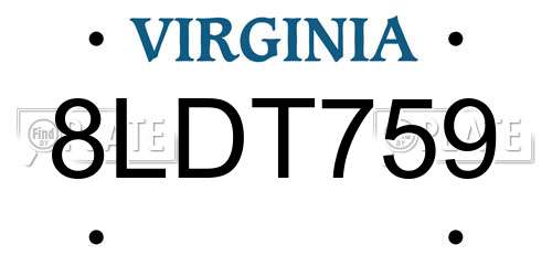 8LDT759 Virginia License Plate
