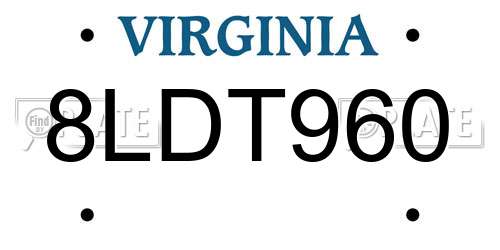 8LDT960 Virginia License Plate