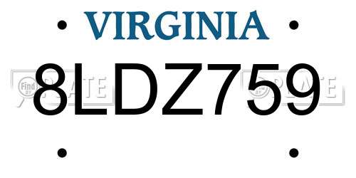 8LDZ759 Virginia License Plate