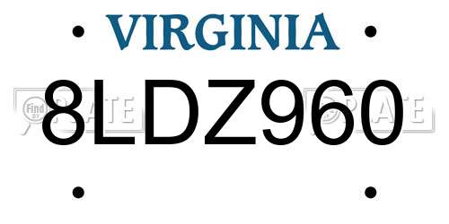 8LDZ960 Virginia License Plate
