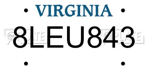 8LEU843 Virginia License Plate