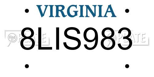 8LIS983 Virginia License Plate