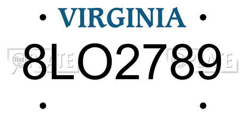 8LO2789 Virginia License Plate