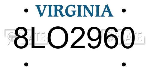 8LO2960 Virginia License Plate