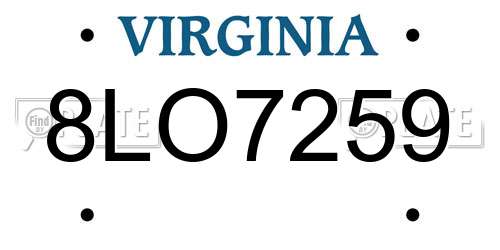 8LO7259 Virginia License Plate