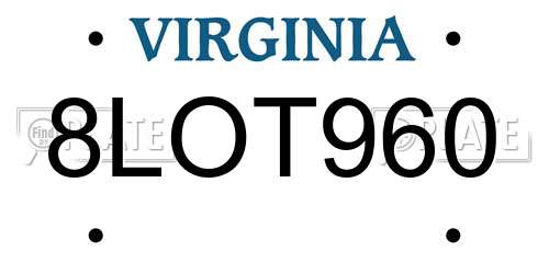 8LOT960 Virginia License Plate