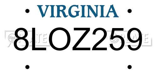 8LOZ259 Virginia License Plate